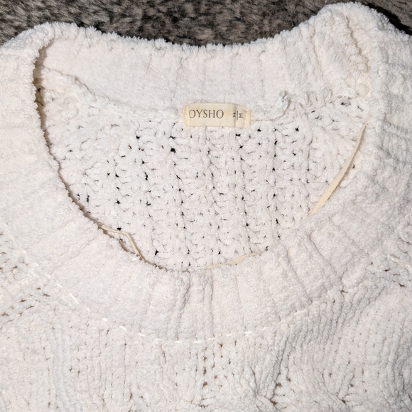 Oysho Cable Knit Basket Weave Chenille Sweater Cream Women's Medium - Picture 3 of 5